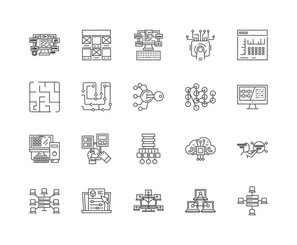 Icônes de ligne de blockchain, signes, ensemble vectoriel, concept d'illustration contour — Image vectorielle