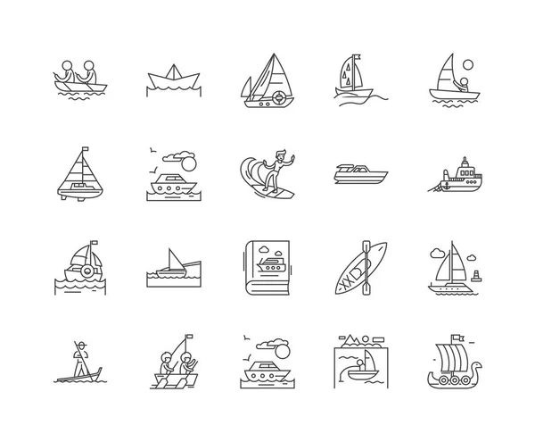 Båtlinje ikoner, skyltar, vektor uppsättning, Outline illustration koncept — Stock vektor