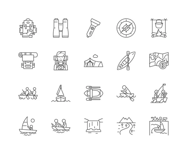 Paseos en barco línea iconos, signos, conjunto de vectores, esquema concepto de ilustración — Archivo Imágenes Vectoriales