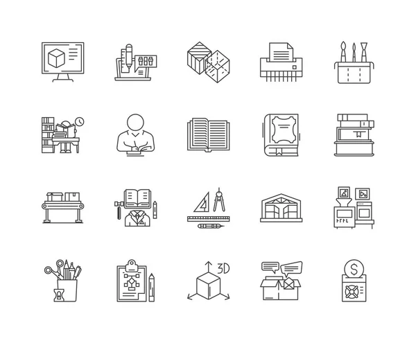 Book printing line icons, signs, vector set, outline illustration concept — Stock Vector