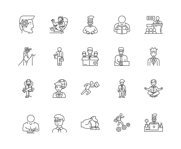 Iconos de línea de jefe, signos, conjunto de vectores, esquema concepto de ilustración — Archivo Imágenes Vectoriales