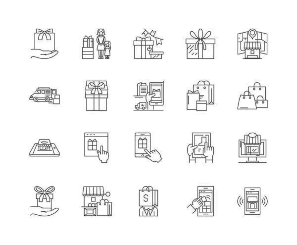 Iconos de línea boutique, signos, conjunto de vectores, esquema concepto de ilustración — Vector de stock