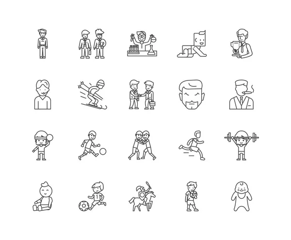 Niños línea iconos, signos, conjunto de vectores, esquema concepto de ilustración — Vector de stock