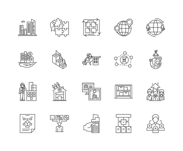 Iconos de línea de ramificación, signos, conjunto de vectores, esquema concepto de ilustración — Vector de stock