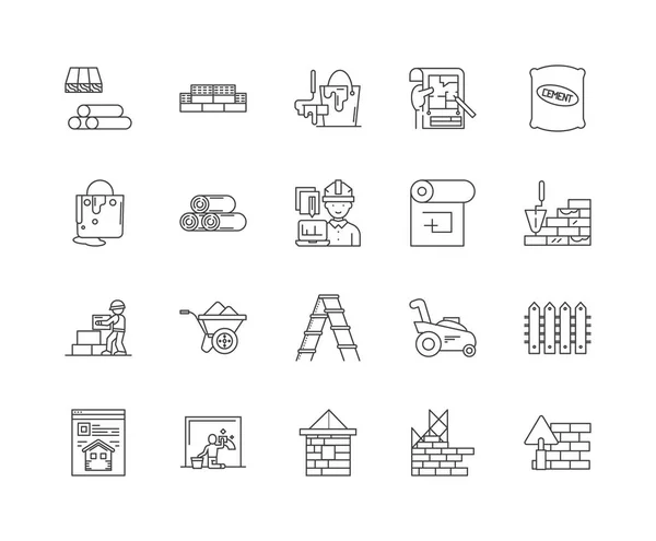 Constructores comerciantes línea iconos, signos, conjunto de vectores, esquema concepto de ilustración — Vector de stock