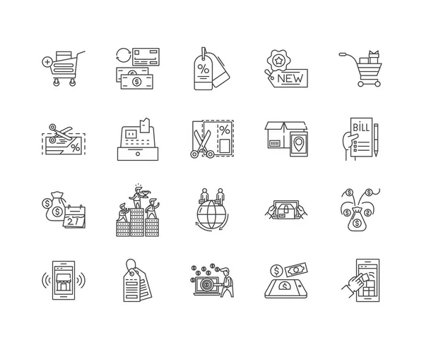 Iconos de línea de tarjeta de visita, signos, conjunto de vectores, esquema concepto de ilustración — Archivo Imágenes Vectoriales