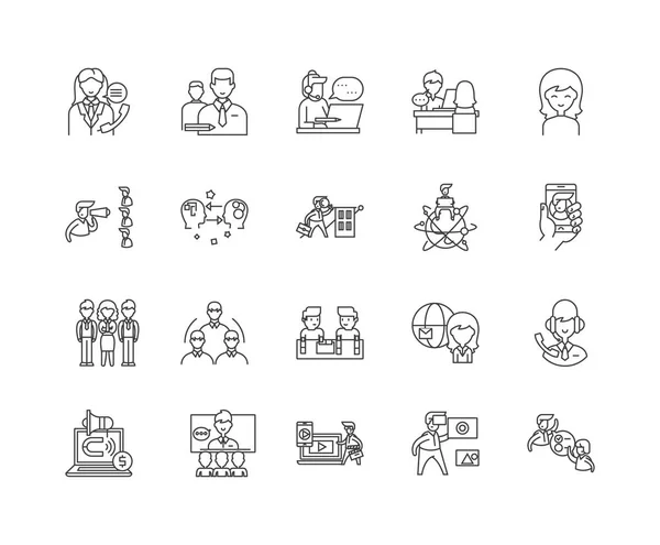 Iconos de línea de consultor de negocios, signos, conjunto de vectores, esquema concepto de ilustración — Vector de stock