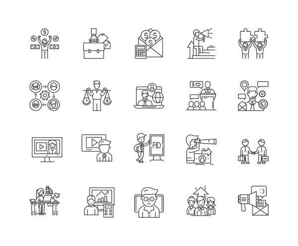 Iconos de línea de gestión empresarial, signos, conjunto de vectores, esquema concepto de ilustración — Archivo Imágenes Vectoriales