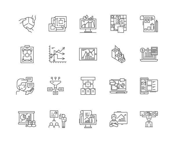 Icônes de ligne de modèle d'affaires, signes, ensemble vectoriel, concept d'illustration de contour — Image vectorielle