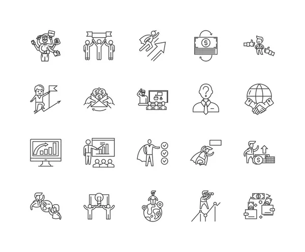 Iconos de línea de motivación empresarial, signos, conjunto de vectores, esquema concepto de ilustración — Vector de stock