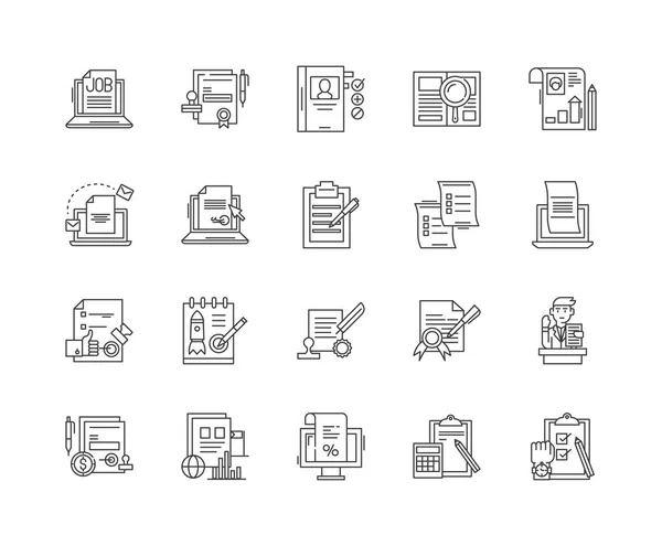 Iconos de línea de informe de negocio, signos, conjunto de vectores, esquema concepto de ilustración — Vector de stock