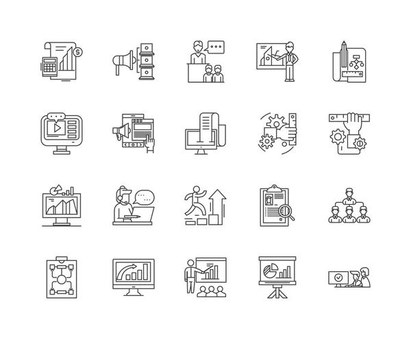 Iconos de línea de la escuela de negocios, signos, conjunto de vectores, esquema concepto de ilustración — Archivo Imágenes Vectoriales