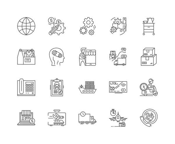 Iconos de línea de servicios empresariales, signos, conjunto de vectores, esquema concepto de ilustración — Archivo Imágenes Vectoriales