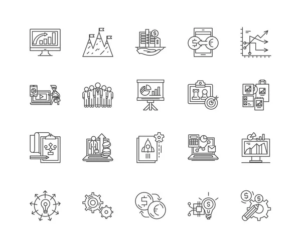 Иконки линий бизнес-систем, знаки, векторный набор, концепция наброска иллюстраций — стоковый вектор