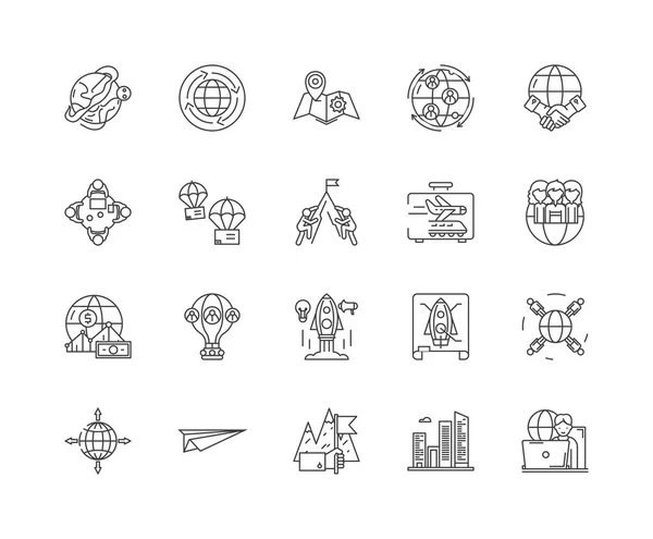 Iconos de línea de viaje de negocios, signos, conjunto de vectores, esquema concepto de ilustración — Archivo Imágenes Vectoriales