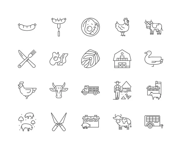 Linea di macelleria icone, segni, set vettoriale, concetto di illustrazione contorno — Vettoriale Stock