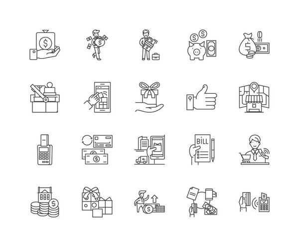 Buy and sell line icons, signs, vector set, outline illustration concept 