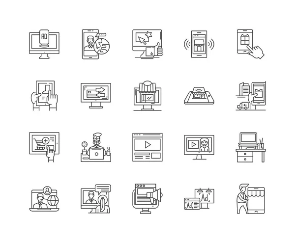 Online line iconen, borden, vector set, schets illustratie concept kopen — Stockvector