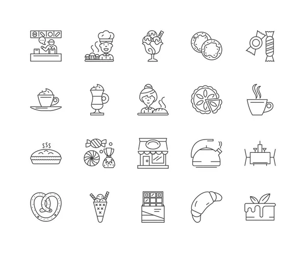 Iconos de línea de cafetería, signos, conjunto de vectores, esquema concepto de ilustración — Vector de stock