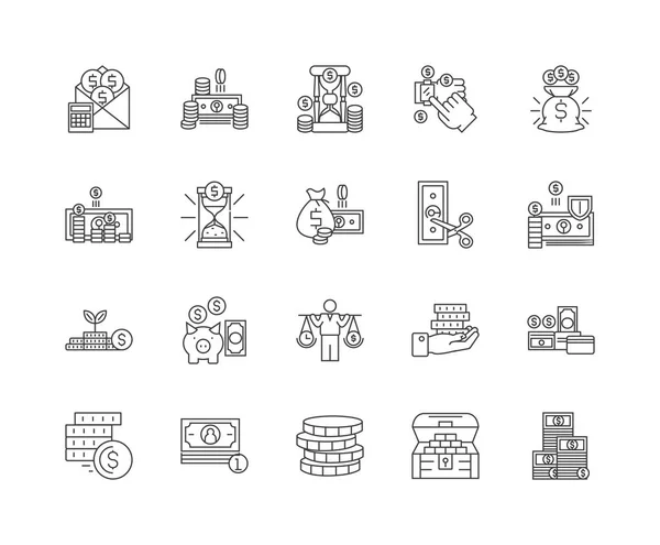 Iconos de línea de capital, signos, conjunto de vectores, esquema concepto de ilustración — Vector de stock
