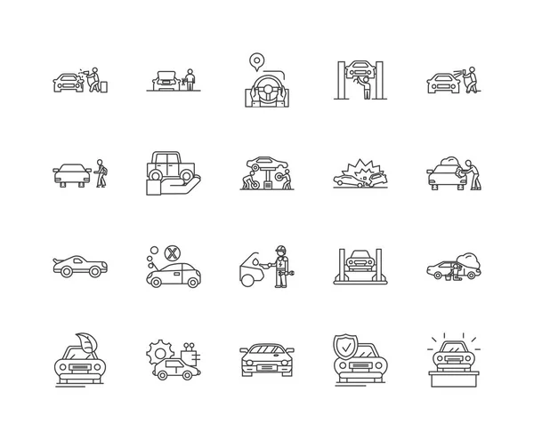 Iconos de línea de seguro de coche, signos, conjunto de vectores, esquema concepto de ilustración — Archivo Imágenes Vectoriales