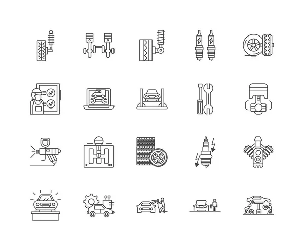 Iconos de línea de reparación de automóviles, signos, conjunto de vectores, esquema concepto de ilustración — Vector de stock