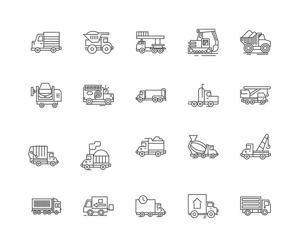 Iconos de línea de transporte de carga, signos, conjunto de vectores, esquema concepto de ilustración — Vector de stock