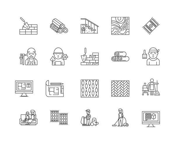 Iconos de línea de carpintería, signos, conjunto de vectores, esquema concepto de ilustración — Vector de stock