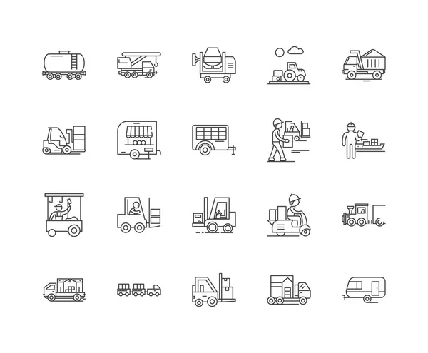 Ícones de linha de carrinho, sinais, conjunto de vetores, conceito de ilustração de contorno — Vetor de Stock