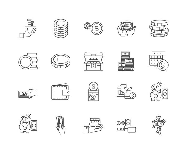 Cash line icons, signs, vector set, outline illustration concept 
