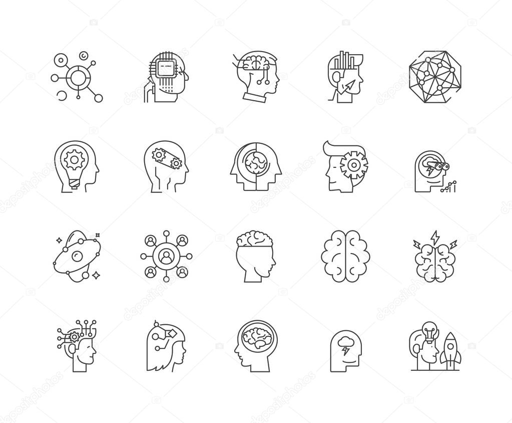 Artificial intelligence line icons, signs, vector set, outline illustration concept 