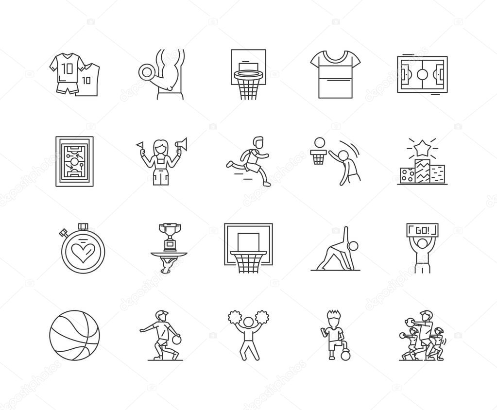 Basketball line icons, signs, vector set, outline illustration concept 