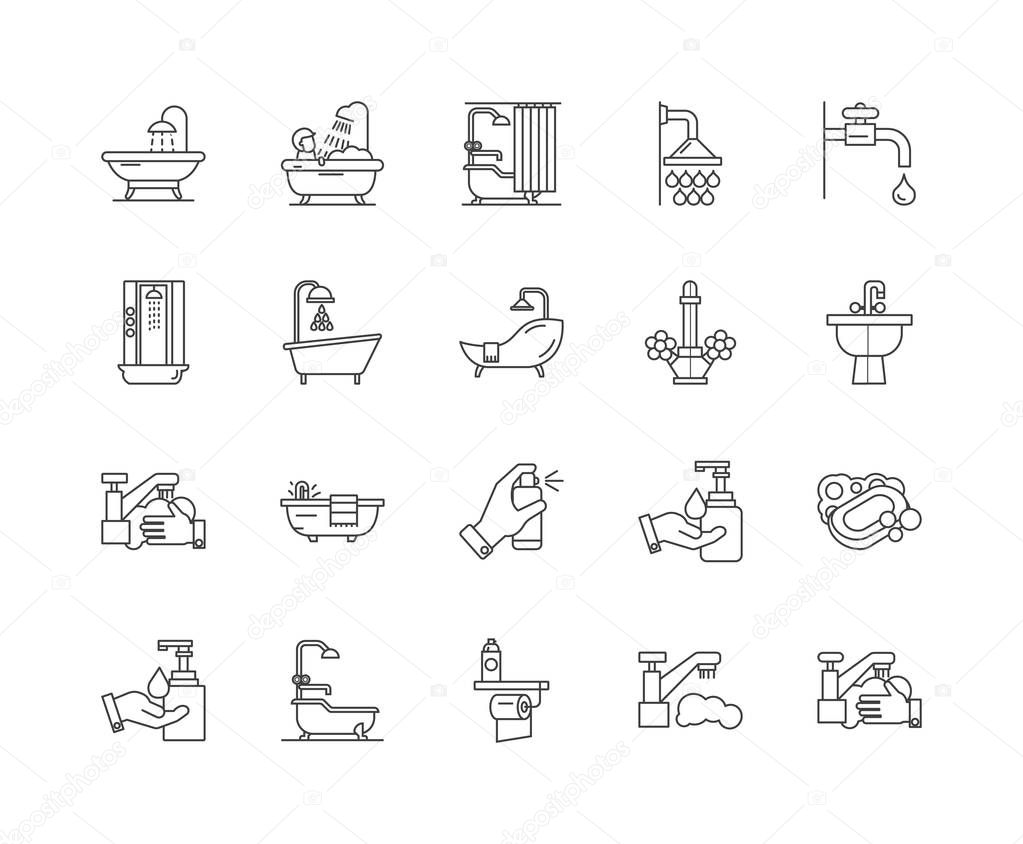 Bath line icons, linear signs, vector set, outline concept illustration