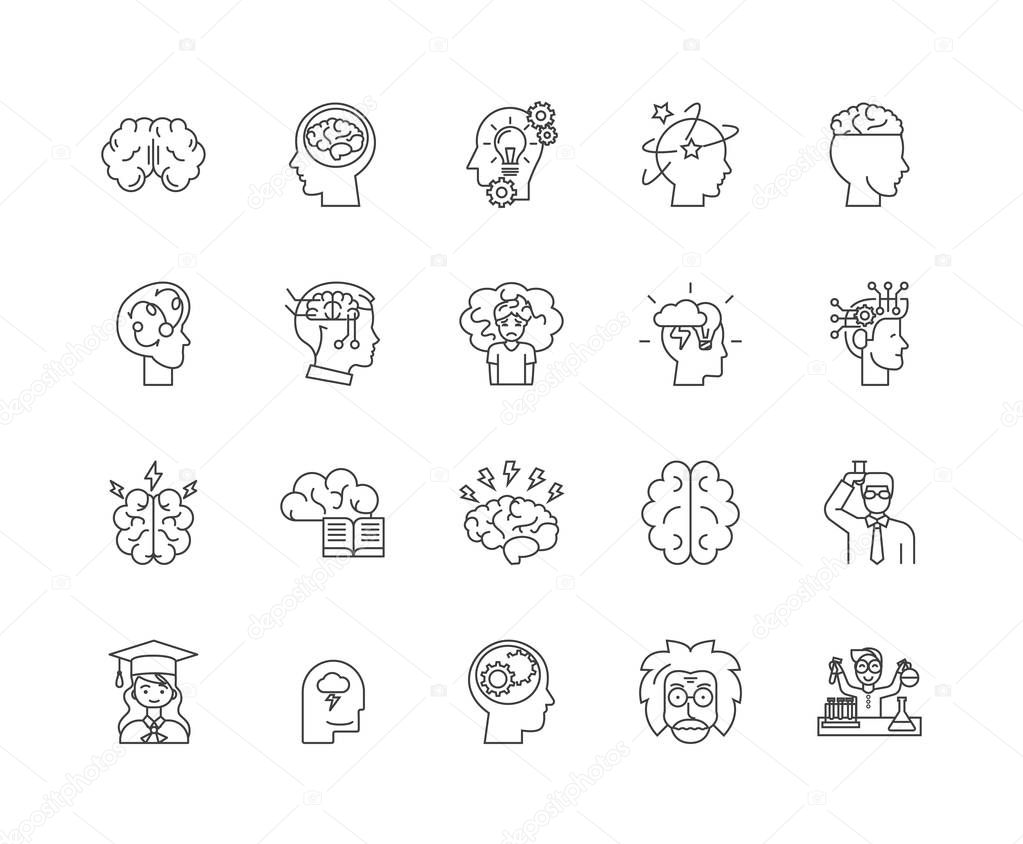 Brain line icons, signs, vector set, outline illustration concept 