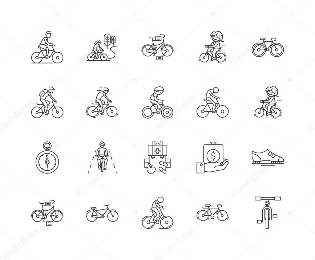 Bycicle line icons, signs, vector set, outline illustration concept 