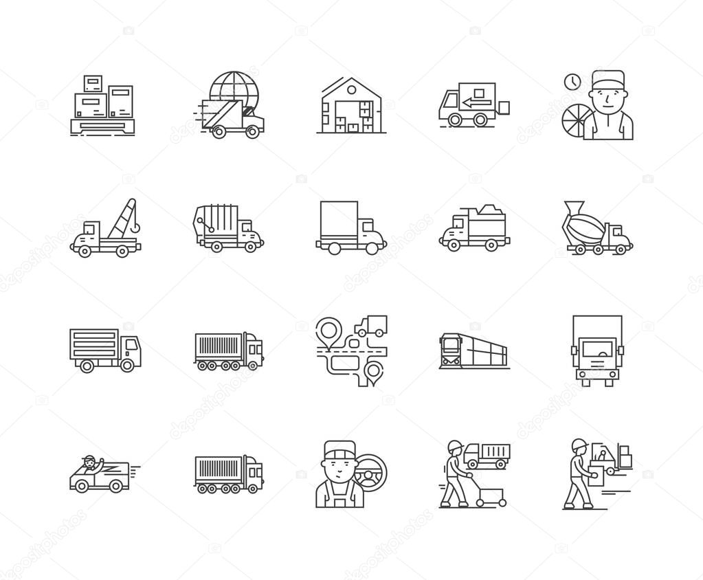 Cargo logistic line icons, signs, vector set, outline illustration concept 