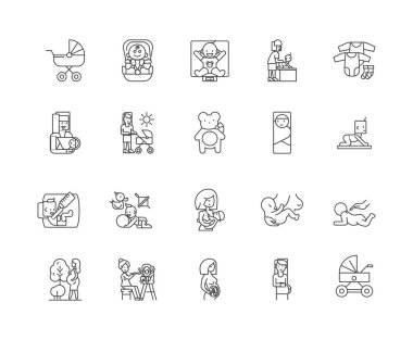 Doğum çizgisi simgeleri, işaretler, vektör seti, anahat illüstrasyon kavramı 