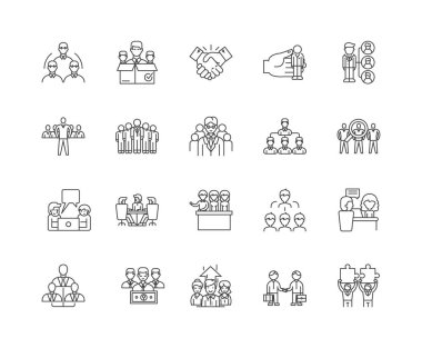 İstemci kavram çizgisi simgeleri, işaretler, vektör seti, anahat illüstrasyon kavramı 