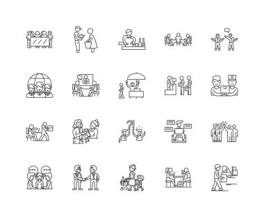 İstemci çizgi simgeleri, işaretler, vektör seti, anahat çizim kavramı 