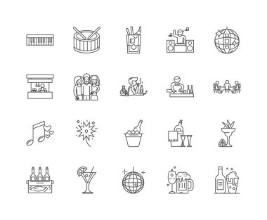 Kulüp çizgi simgeleri, işaretler, vektör seti, anahat illüstrasyon kavramı 