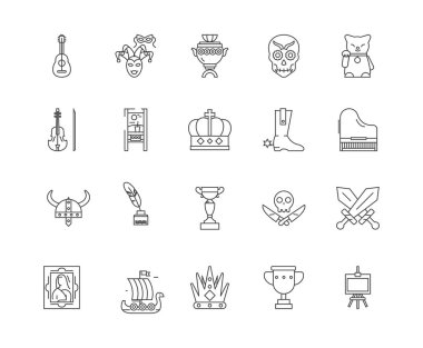 Collectibles shop satır simgeleri, işaretler, vektör seti, anahat illüstrasyon kavramı 