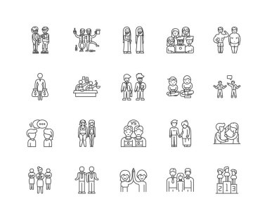 Karşılaştırma satırı simgeleri, işaretler, vektör seti, anahat çizim i 