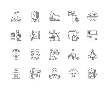 Tüketici koruma hattı simgeleri, işaretler, vektör seti, anahat illüstrasyon kavramı 