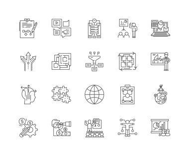 Koordinasyon çizgisi simgeleri, işaretler, vektör seti, anahat çizim kavramı 