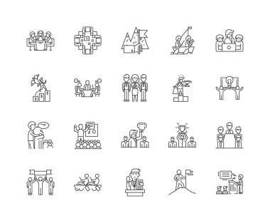 Kurumsal olaylar çizgi simgeleri, işaretler, vektör seti, anahat illüstrasyon kavramı 