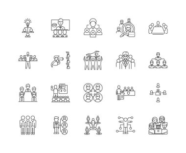 Kurumsal yönetim sistemi çizgi simgeleri, işaretler, vektör seti, anahat illüstrasyon kavramı 