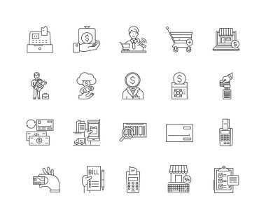 Maliyet 2 satır simgeleri, işaretler, vektör seti, anahat illüstrasyon kavramı 