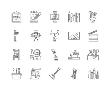 Creaftmanship çizgi simgeleri, işaretler, vektör seti, anahat illüstrasyon kavramı 