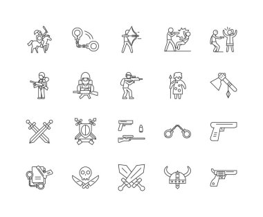 Ceza çizgisi simgeleri, işaretler, vektör seti, anahat illüstrasyon kavramı 