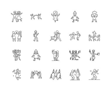 Dans okulları çizgi simgeleri, işaretler, vektör seti, anahat illüstrasyon kavramı 